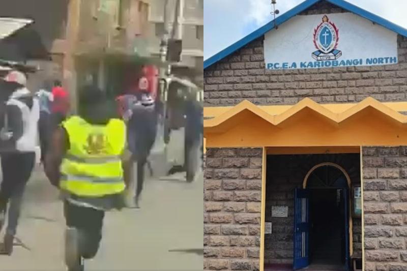 Collage photo of suspected goons and the Kariobangi North PCEA church.